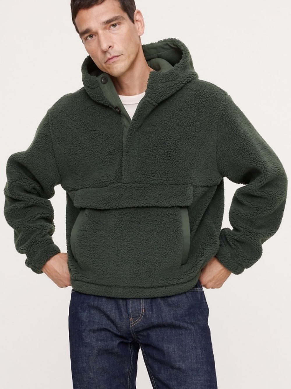 Banana Republic Men’s Sherpa Hoodie in Olive Green